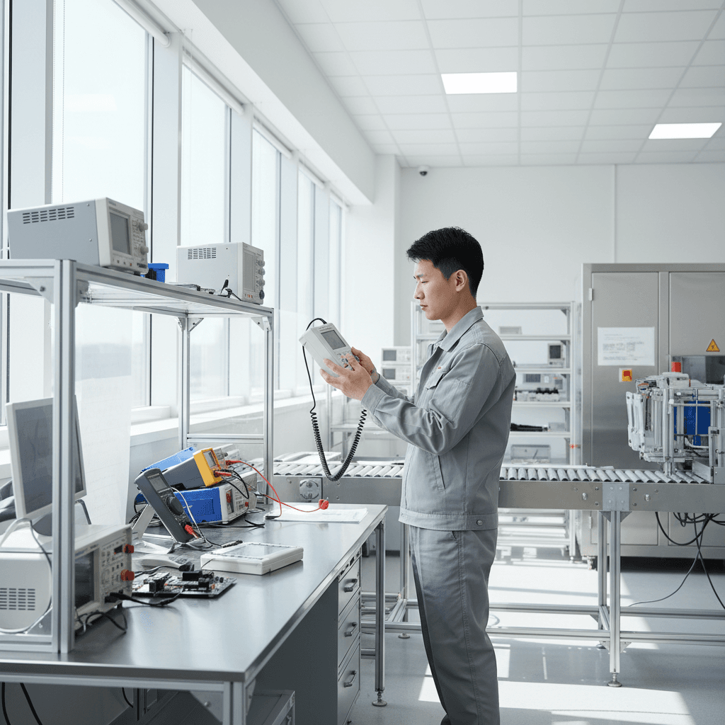 Quality control technician testing refurbished device functionality