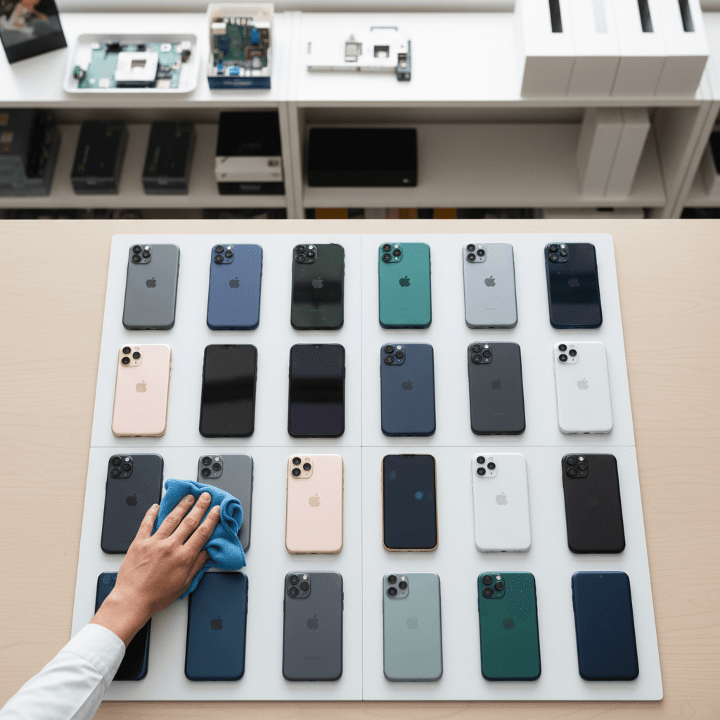 Organized refurbished mobile devices in quality control station